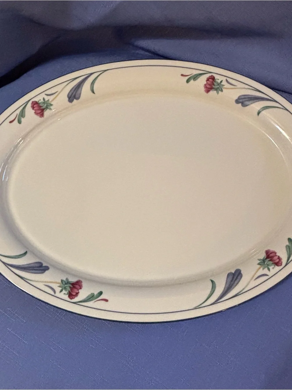 Lenox Poppies On Blue Oval Serving Platter 14 1/4”